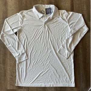 Gradual Mens Long Sleeve Polo Shirt White Polka Dot UPF 50+ Golf Top Large NEW